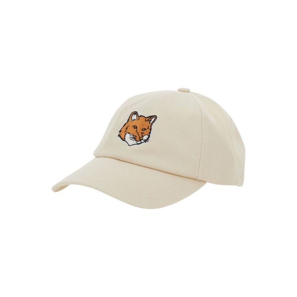 Maison Kitsune Men Hat 'Fox Head' White With Embroidered Logo In Cotton For Men
